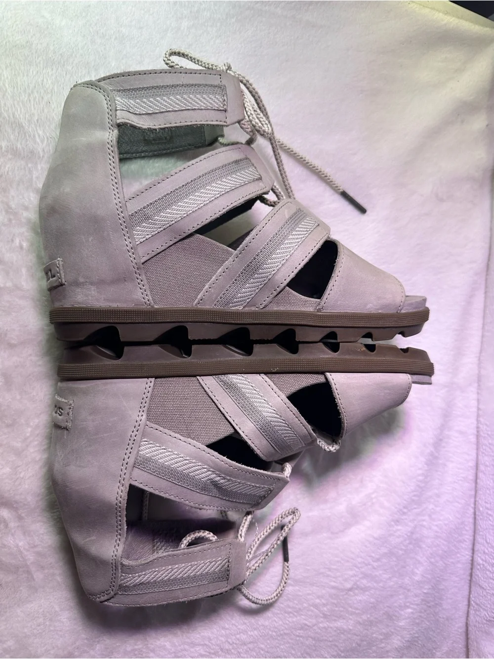 Sorel Beige Lace-Up Wedge Sandals